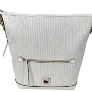 Beautiful white wowed Dooney and Burke bucket bag.   Like new!!!